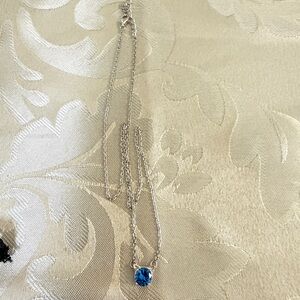 Silver Necklace with Blue Crystal Pendant/D075